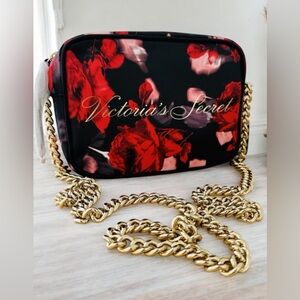 Victoria’s Secret Roses Crossbody Bag Gold Metal Handle Logo VS